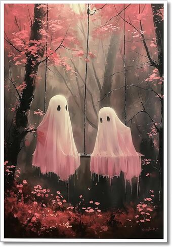 Ghost Takes A Bath Tub in Flower Forest Canvas Wall Art Vintage Gothic Victorian Aesthetic Posters Halloween Cute Ghost Bathtub Portrait Decor Dark Academia Horror Print 12x16in Unframed in Saudi Arabia