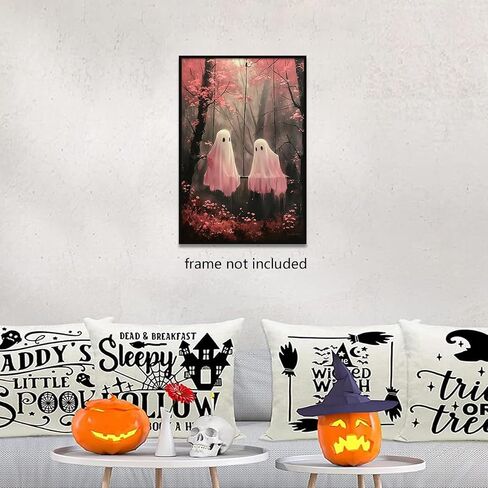 Ghost Takes A Bath Tub in Flower Forest Canvas Wall Art Vintage Gothic Victorian Aesthetic Posters Halloween Cute Ghost Bathtub Portrait Decor Dark Academia Horror Print 12x16in Unframed in Saudi Arabia