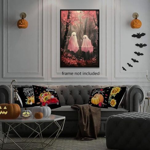 Ghost Takes A Bath Tub in Flower Forest Canvas Wall Art Vintage Gothic Victorian Aesthetic Posters Halloween Cute Ghost Bathtub Portrait Decor Dark Academia Horror Print 12x16in Unframed in Saudi Arabia
