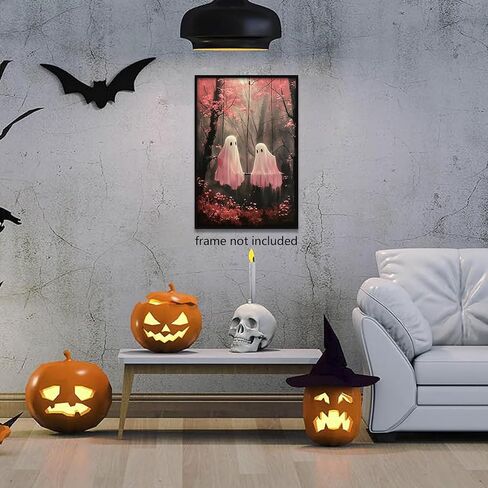 Ghost Takes A Bath Tub in Flower Forest Canvas Wall Art Vintage Gothic Victorian Aesthetic Posters Halloween Cute Ghost Bathtub Portrait Decor Dark Academia Horror Print 12x16in Unframed in Saudi Arabia
