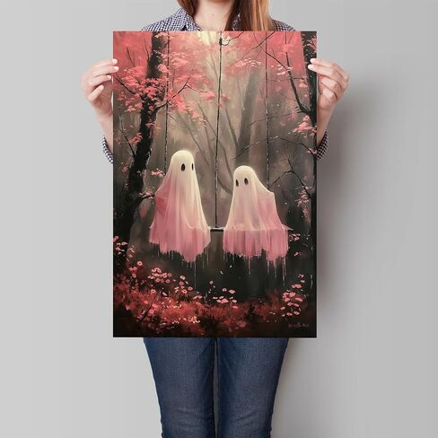 Ghost Takes A Bath Tub in Flower Forest Canvas Wall Art Vintage Gothic Victorian Aesthetic Posters Halloween Cute Ghost Bathtub Portrait Decor Dark Academia Horror Print 12x16in Unframed in Saudi Arabia