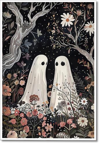 Ghost Takes A Bath Tub in Flower Forest Canvas Wall Art Vintage Gothic Victorian Aesthetic Posters Halloween Cute Ghost Bathtub Portrait Decor Dark Academia Horror Print 12x16in Unframed in Saudi Arabia