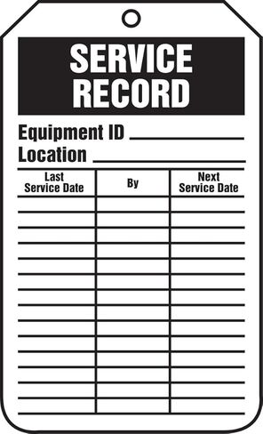 Accuform TRS319CTM PF-Cardstock Inspection & Status Record Tag, Legend "Service Record", 5.75" Length x 3.25" Width x 0.010" Thickness, Black on White (Pack of 5) in Saudi Arabia