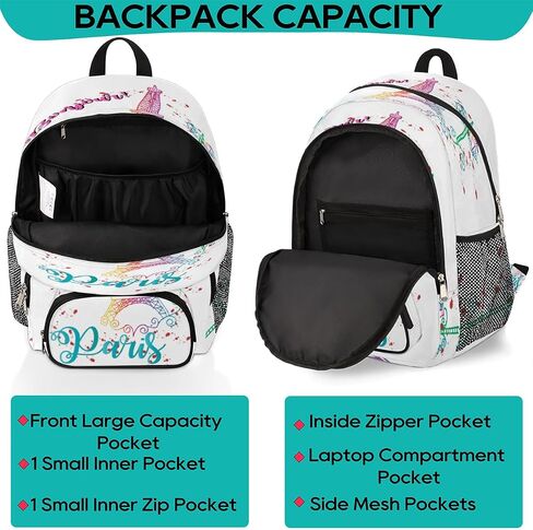 School Backpack for Boys Girls, Bonjour Paris Eiffel Tower Elementary School Bags Colorful Eiffel Tower Lightweight Bookbag Laptop Backpack Casual Daypack Rucksack for Kids Teens in Saudi Arabia