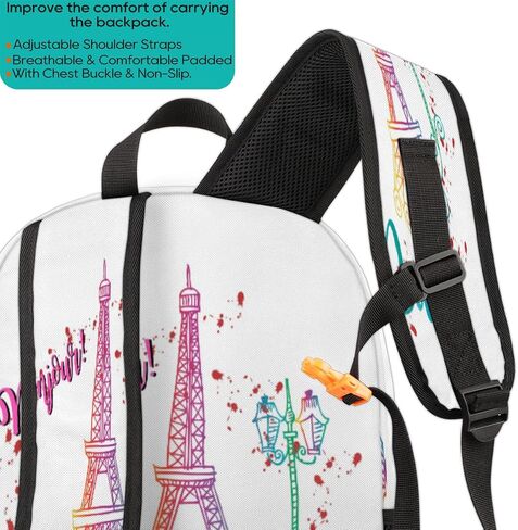 School Backpack for Boys Girls, Bonjour Paris Eiffel Tower Elementary School Bags Colorful Eiffel Tower Lightweight Bookbag Laptop Backpack Casual Daypack Rucksack for Kids Teens in Saudi Arabia