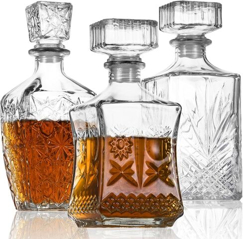 Liquor Decanters Whiskey Decanter Set of 3 Glass Alcohol Bottle for Tequila, Brandy and Vodka Unique Liquor Bar and Party Decorations (28oz*2, 31oz*1) in Saudi Arabia