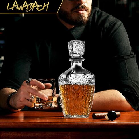 Liquor Decanters Whiskey Decanter Set of 3 Glass Alcohol Bottle for Tequila, Brandy and Vodka Unique Liquor Bar and Party Decorations (28oz*2, 31oz*1) in Saudi Arabia