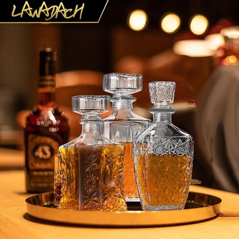 Liquor Decanters Whiskey Decanter Set of 3 Glass Alcohol Bottle for Tequila, Brandy and Vodka Unique Liquor Bar and Party Decorations (28oz*2, 31oz*1) in Saudi Arabia