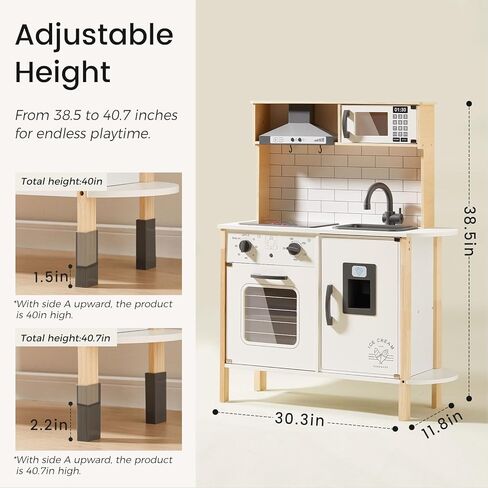 مطبخ تايني لاند للأطفال، مجموعة لعب المطبخ الخشبية للأطفال، مجموعة ألعاب الشيف التظاهري للأطفال الصغار مع أضواء وأصوات حقيقية، ألعاب المطبخ مع 18 قطعة من ملحقات الطعام وأدوات الطبخ in Kuwait