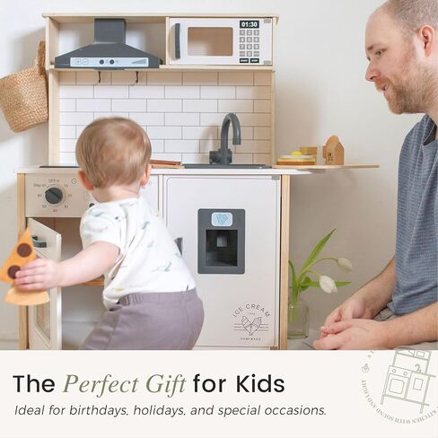 مطبخ تايني لاند للأطفال، مجموعة لعب المطبخ الخشبية للأطفال، مجموعة ألعاب الشيف التظاهري للأطفال الصغار مع أضواء وأصوات حقيقية، ألعاب المطبخ مع 18 قطعة من ملحقات الطعام وأدوات الطبخ in Kuwait