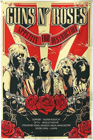 Generic Hard Rock Music Gun Band Roses Poster Tapestry 2x3 Feet Funny Wall Tapestry for Cave Decor College Dorm Decor Guys Girls Room Tapestry, red in Saudi Arabia