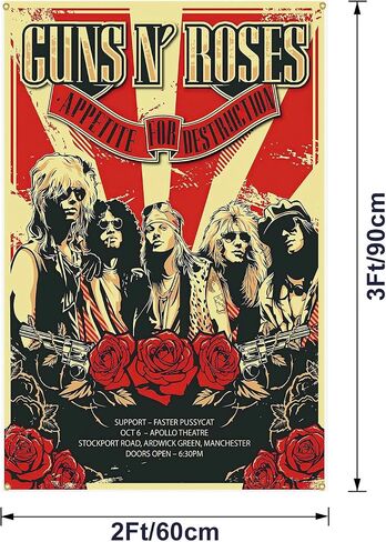 Generic Hard Rock Music Gun Band Roses Poster Tapestry 2x3 Feet Funny Wall Tapestry for Cave Decor College Dorm Decor Guys Girls Room Tapestry, red in Saudi Arabia