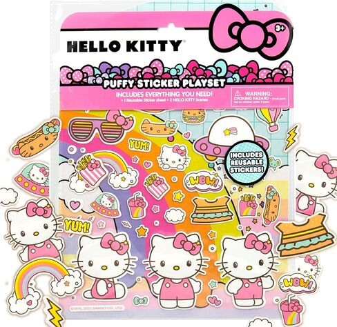 Gudetama the Lazy Egg Puffy Sticker Playset, Includes Over 25 Reusable Gudetama Stickers & 2 Sticker Play Scenes, Lazy 80s Gudetama Theme, Kawaii Stickers, Lazy Egg Stickers for Kids Teens Adults in Saudi Arabia