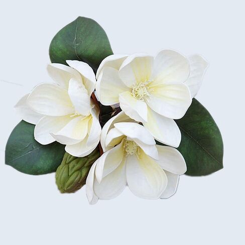 Leadigol 3Pcs Artificial Magnolia Flowers,White Silk Artificial Magnolia Flowers Decoration Bouquet,Long Stem Magnolia Bouquet,for Wedding Party Home in Saudi Arabia