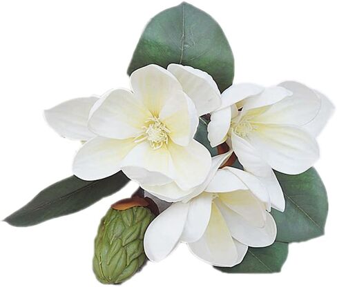 Leadigol 3Pcs Artificial Magnolia Flowers,White Silk Artificial Magnolia Flowers Decoration Bouquet,Long Stem Magnolia Bouquet,for Wedding Party Home in Saudi Arabia