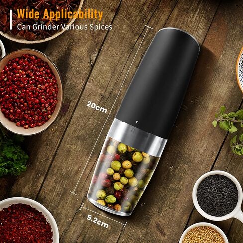 Gravity Electric Salt and Pepper Grinder Set, 2 Pack Automatic Salt and Pepper Grinder Set With LED Light & Adjustable Coarseness, One Hand Operation Mill Grinder Battery-Operated, Gift Idea, Black in Saudi Arabia
