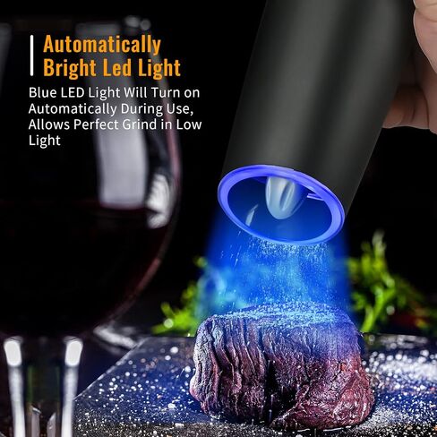 Gravity Electric Salt and Pepper Grinder Set, 2 Pack Automatic Salt and Pepper Grinder Set With LED Light & Adjustable Coarseness, One Hand Operation Mill Grinder Battery-Operated, Gift Idea, Black in Saudi Arabia