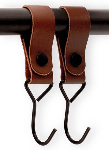 Brute Strength - Leather Straps with Hooks - Cognac - 2X - Full Grain Leather - Mommy Hook - Stroller Clip - Bag Hook - Leather Hooks - Leather s Hooks - Black s Hooks - Similar to S-Hooks in Saudi Arabia