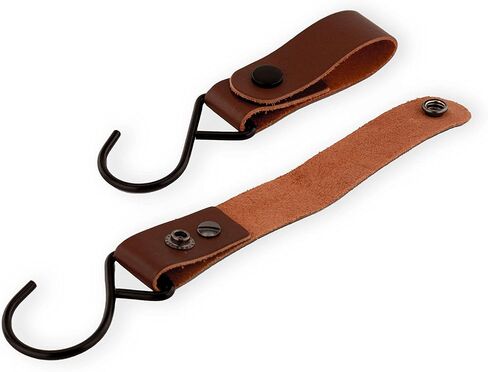 Brute Strength - Leather Straps with Hooks - Cognac - 2X - Full Grain Leather - Mommy Hook - Stroller Clip - Bag Hook - Leather Hooks - Leather s Hooks - Black s Hooks - Similar to S-Hooks in Saudi Arabia