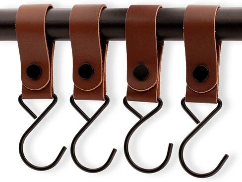 Brute Strength - Leather Straps with Hooks - Cognac - 2X - Full Grain Leather - Mommy Hook - Stroller Clip - Bag Hook - Leather Hooks - Leather s Hooks - Black s Hooks - Similar to S-Hooks in Saudi Arabia