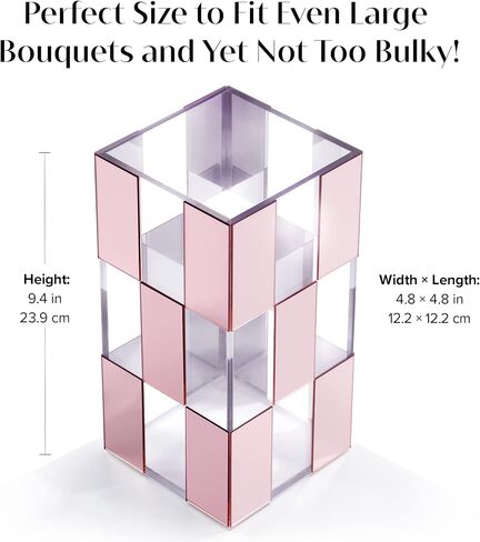 Acrylic Flower Vase, Clear & Blush Pink Mirror Checkered Design Large Vase, Great Vases for Room Décor, Home Décor, Wedding, Table Centerpieces & Home Decorations for Living Room | 9.4’’ Tall in Saudi Arabia