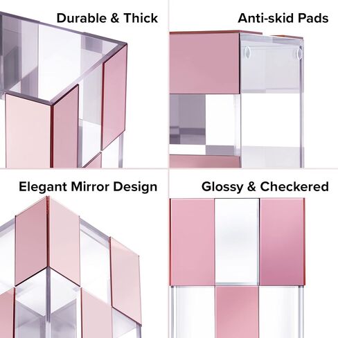 Acrylic Flower Vase, Clear & Blush Pink Mirror Checkered Design Large Vase, Great Vases for Room Décor, Home Décor, Wedding, Table Centerpieces & Home Decorations for Living Room | 9.4’’ Tall in Saudi Arabia