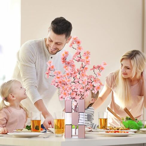 Acrylic Flower Vase, Clear & Blush Pink Mirror Checkered Design Large Vase, Great Vases for Room Décor, Home Décor, Wedding, Table Centerpieces & Home Decorations for Living Room | 9.4’’ Tall in Saudi Arabia