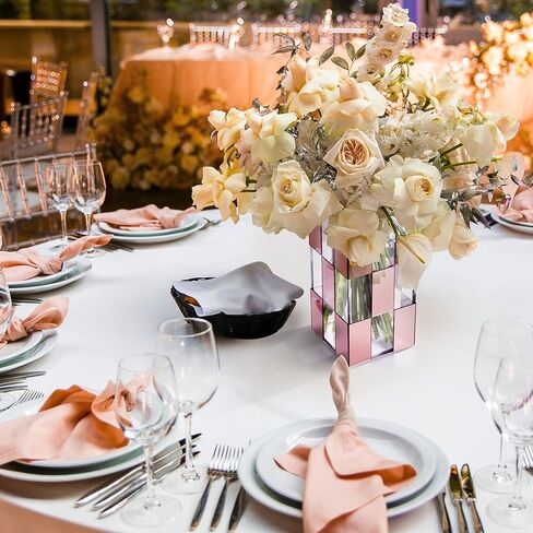 Acrylic Flower Vase, Clear & Blush Pink Mirror Checkered Design Large Vase, Great Vases for Room Décor, Home Décor, Wedding, Table Centerpieces & Home Decorations for Living Room | 9.4’’ Tall in Saudi Arabia