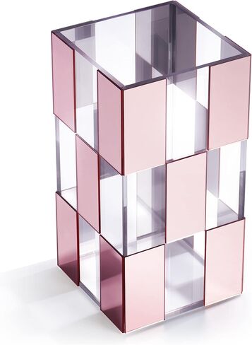 Acrylic Flower Vase, Clear & Blush Pink Mirror Checkered Design Large Vase, Great Vases for Room Décor, Home Décor, Wedding, Table Centerpieces & Home Decorations for Living Room | 9.4’’ Tall in Saudi Arabia