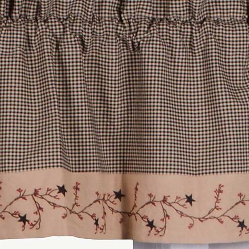 Primitive Home Decors Star Berry Vine Gingham Check Black and Nutmeg 72" Wide x 36" Long Cotton Lined Curtain Swag in Saudi Arabia