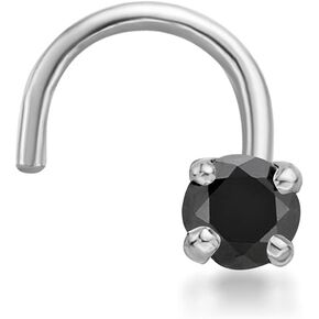 Lavari Jewelers 0.01 to 0.07 Carat Black Diamond Curved Screw Nose Ring for Women in 14k White or Yellow Gold 22 Gauge Nose Ring in Kuwait