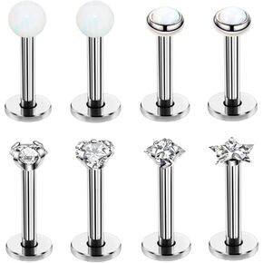 Heuvipens 8pc 6/8/10/12mm Steel Bar Opal Ball Multi Shape Zircon Monroe Labret Internally Threaded Lip Stud Ear Universal Piercing Jewelry