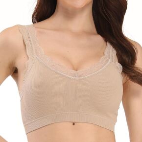 Coobie Women's Seamless Lace Strap Mastectomy Bra Bralettes for Women V-Neck Full Coverage Lounge Bra