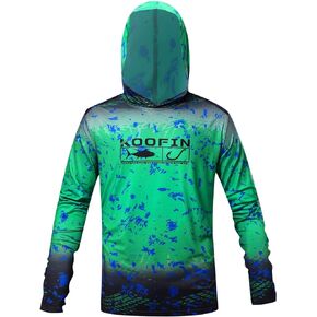 KOOFIN GEAR Performance Fishing Hoodie UPF 50 Sunblock Shirt Long Sleeve Quick-Dry Loose Fit Fade Pattern