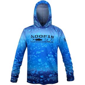 KOOFIN GEAR Performance Fishing Hoodie UPF 50 Sunblock Shirt Long Sleeve Quick-Dry Loose Fit Fade Pattern