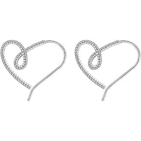 Reffeer Solid 925 Sterling Silver Sweet Love Heart Hoop Earrings for Women Teen Girls Love Heart Open Hoop Earrings