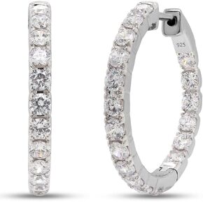 SAVEARTH DIAMONDS 3 Carat Round Cut Lab Created Moissanite Diamond Inside Outside Hoop Earrings In 14K Gold Over Sterling Silver Jewelry For Women (G-H Color, VVS1 Clarity, 3 Cttw)