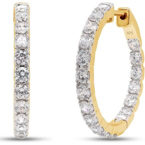 SAVEARTH DIAMONDS 3 قيراط قطع دائري تم صنعه من ألماس المويسانتي داخل أقراط حلقية من الذهب عيار 14 قيراط فوق مجوهرات من الفضة الإسترليني للنساء (لون G-H، وضوح VVS1، 3 قيراط)