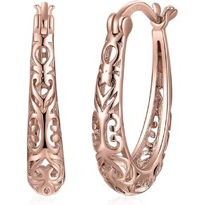 JewelryPalace Vintage Hollow Hoop Earrings for Women, 14k White Yellow Rose Gold Plated 925 Sterling Silver Hoop Huggie Earrings for Her, Fashion Jewelry Gift for Girls