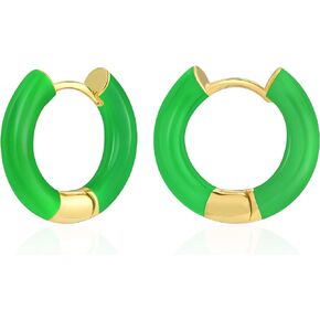 Lourny Enamel Color Hoop Earrings for Women, 18K Gold Plated Hypoallergenic Chunky Huggie Earrings Neon Statement Earrings for Girls Gifts