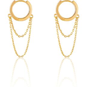 S.Leaf 925 Sterling Silver Tassel Chain Hoop Earrings Gold Dangle Earrings Small Hoop Earrings Drop Earrings for Women Gold Huggie Hoop Earrings 14k Gold Hoop Earrings Gold Tassel Earrings for Teen