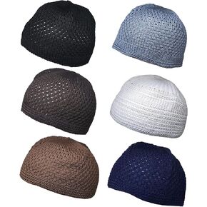 Pack 6 Colors Muslim Beanie Cap Amn250 Islamic Kufi Prayer Knit Hat Crochet Taqiyah Takke Skull Topi