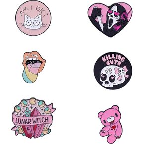 روفارس مجموعة دبابيس بلون بينك مع دبابيس زينة مطلية بالمينا من الكريستال بتصميم دب تيدي وجمجمة وساحرات قمرية، اكسسوارات لشنط الظهر والشارات والقبعات والحقائب والحبل والزنك والمينا، 6 قطع, الزنك, مينا in Kuwait