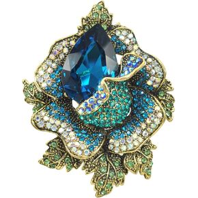 Gyn&Joy Womens Austrian Crystal Pendant Blooming Beautiful Rose Flower Brooch BZ308
