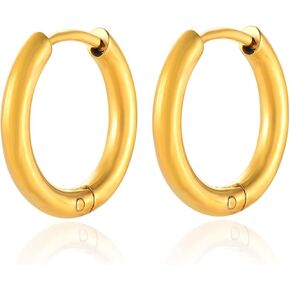 BIYONGDE Circle Huggie Hinged Hoop Earrings Stainless Steel Men Women Minimalist Fashion Cool