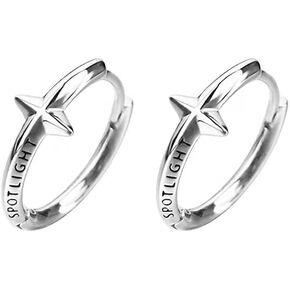 Star Small Hoop Earrings for Men Women Silver Stainless Steel Engraved Simple Kpop Aesthetic Edgy Cross Huggie Small Hoop Earrings for Eboy Lightweight Jewelry Sensitive Ears Easy Clasp