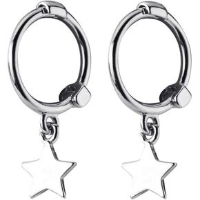 Mini Star Dangle Sterling Silver Small Hoop Earrings for Women Teen Girls Cartilage Sleeper Hoops Cute Jewelry