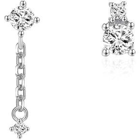 Asymmetrical Stud Earrings | Dangle CZ | Cubic Zirconia Chain | Sterling Silver in Saudi Arabia