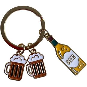 AMOBESTER Beer Keychain Mini Beer Bottle and Beer Cup Charm Keyring Birthday Father's Day Gift for Men Husband, Silver, M in Kuwait