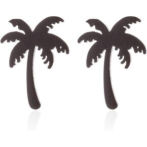 3 Pairs Stainless Steel Tiny Beach Palm Tree Stud Earrings Summer Vacation Jewelry